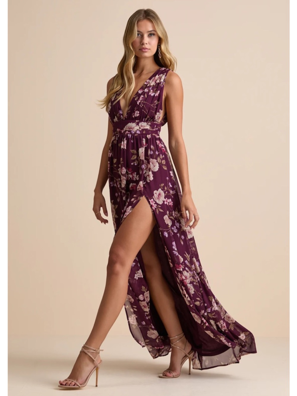 Lulu's Plum Floral Maxi Dress